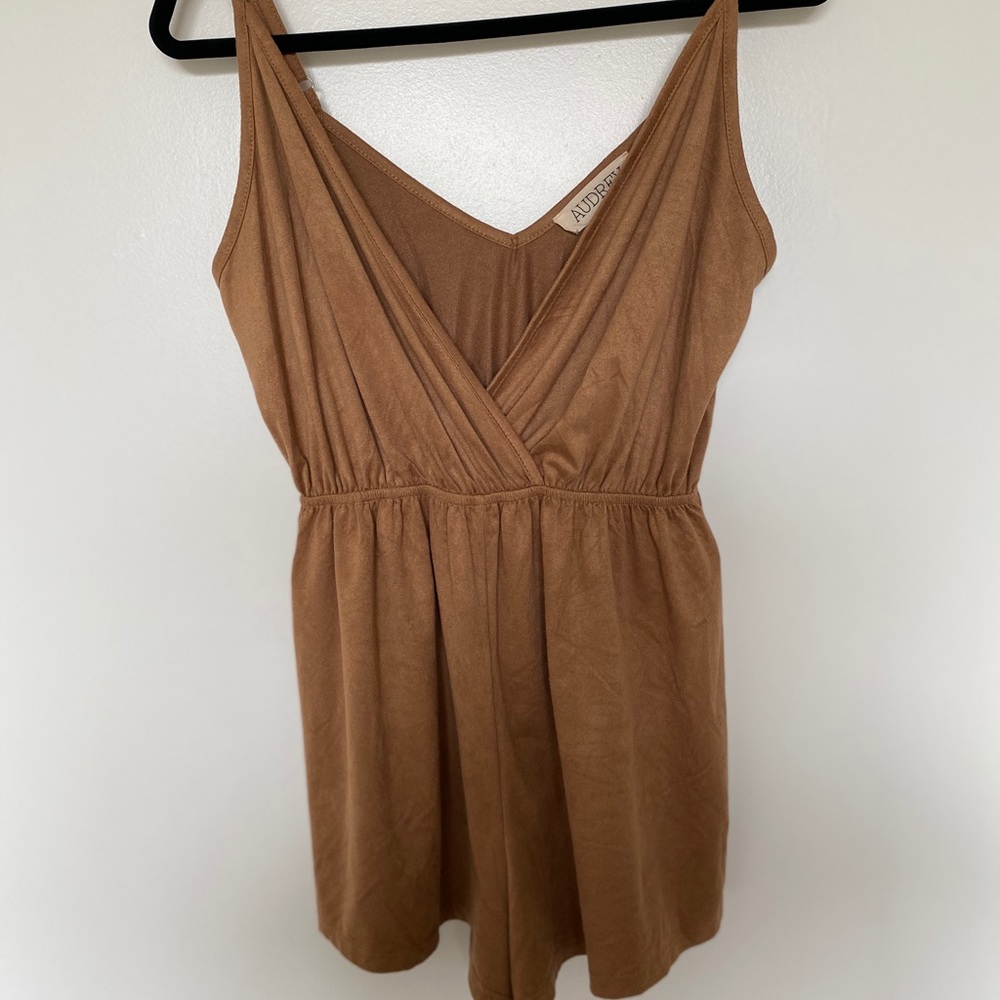 Audrey Brown / Camel Suede Like Romper
